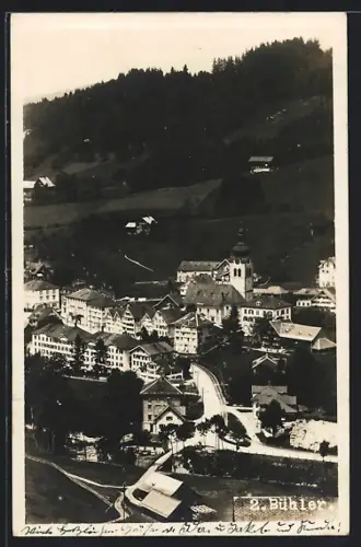 Foto-AK Bühler, Ortsansicht mit Kirche aus der Vogelschau