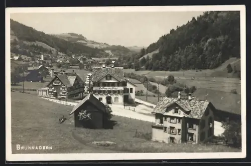 AK Brunnadern, Ortsansicht mit Gasthaus zum Anker