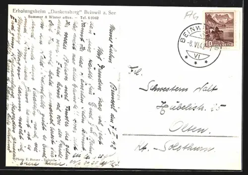AK Beinwil a. See, Erholungsheim Dankensberg, Totalansicht