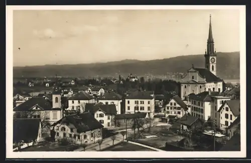AK Cham, Totalansicht mit Hotel Kreuz aus der Vogelschau
