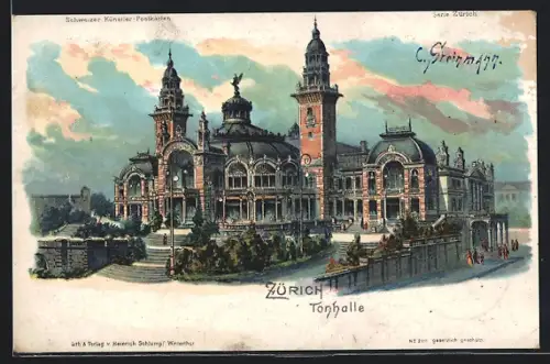 Künstler-Lithographie C. Steinmann: Zürich, Tonhalle