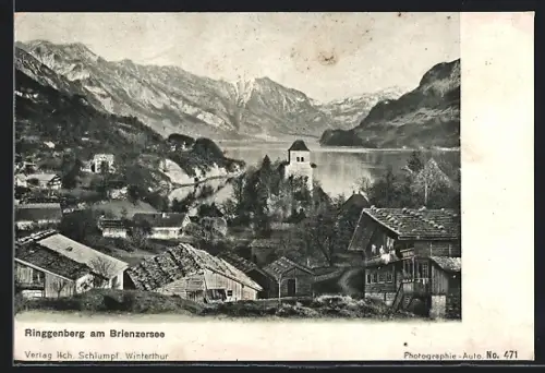 AK Ringgenberg am Brienzersee, Totalansicht mit See aus der Vogelschau