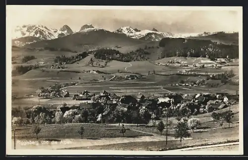AK Riggisberg, Gesamtansicht mit Alpen