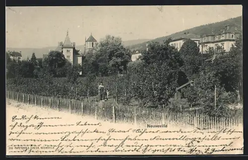 AK Neuveville, Ortspanorama mit Türmen