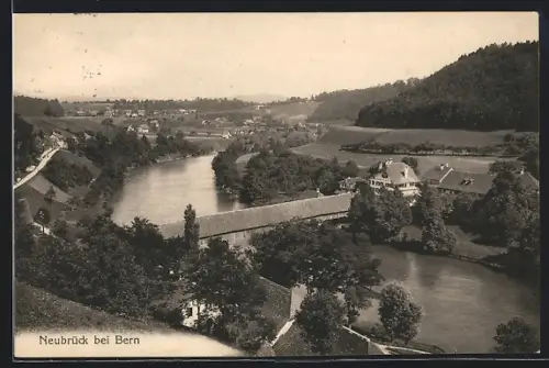 AK Neubrück bei Bern, Ortsansicht mit Brückengebäude aus der Vogelschau