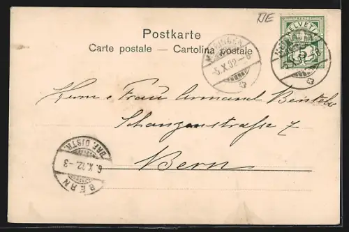 AK Meiringen, Strassenpartie mit Gebäudeansicht