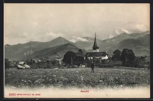 AK Aeschi, Ortspanorama von einer Wiese aus