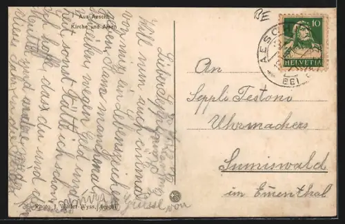 AK Aeschi, Totalansicht mit Kirche u. Bergen