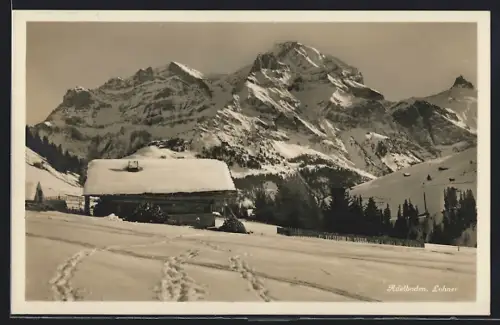 AK Adelboden, Lohner, Gebäude mit Gipfelpanorama im Winter