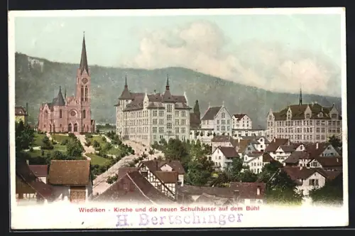 AK Wiedikon, Kirche und die neuen Schulhäuser auf dem Bühl