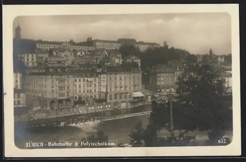 AK Zürich, Bahnhofbrücke & Polytechnikum aus der Vogelschau