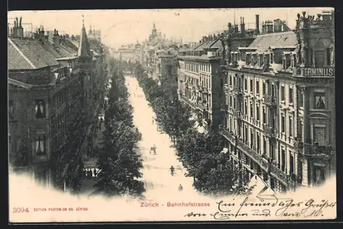 AK Zürich, Partie in der Bahnhofstrasse