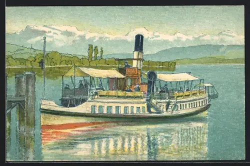 Künstler-AK sign. E. Stiefel: Dampfer in Fahrt