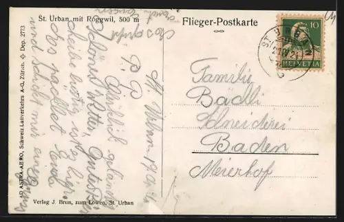 AK Pfaffnau /LU, St. Urban mit Roggwil, Fliegeraufnahme