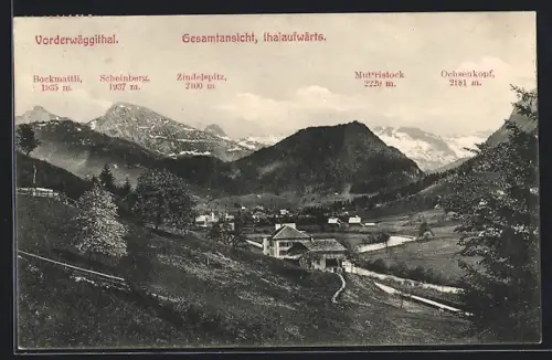 AK Vorderwäggithal, Gesamtansicht talaufwärts, mit Bockmattli und Ochsenkopf