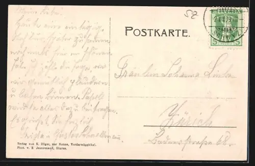 AK Vorderwäggithal, Gesamtansicht talaufwärts, mit Bockmattli und Ochsenkopf