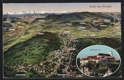 AK Bottmingen, Mariastein, Umgebung aus der Vogelschau