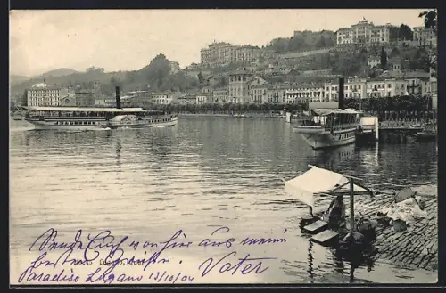 AK Lugano, Salondampfer Gottardo am Quai