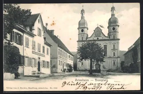 AK Arlesheim, Domplatz mit Sparleihkasse und Dom