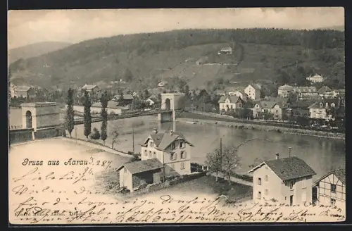 AK Aarau, Uferpartie mit Brücke