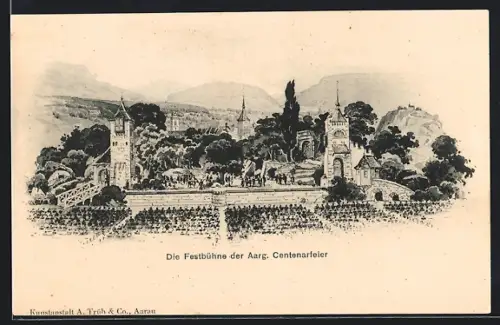 Lithographie Aarau, Festbühne der Aargauer Centenarfeier