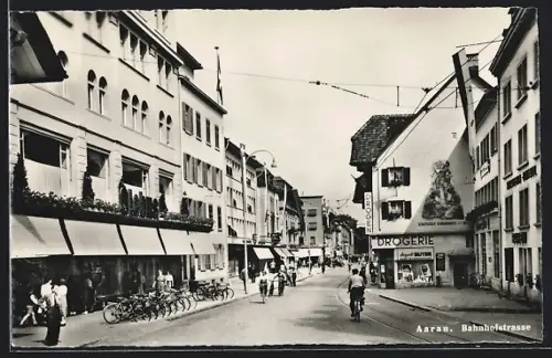 AK Aarau, Bahnhofstrasse mit Drogerie