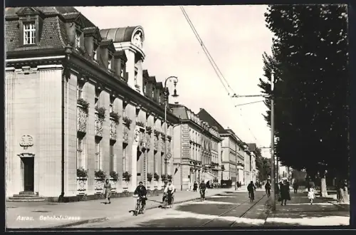 AK Aarau, Bahnhofstrasse und Radfahrer