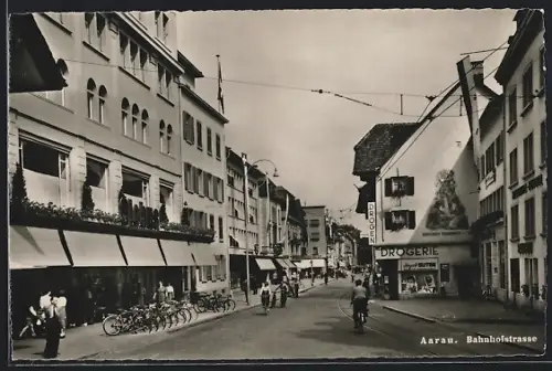 AK Aarau, Bahnhofstrasse mit Drogerie
