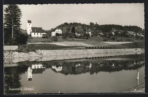 AK Auenstein, Panorama mit Kirche, vom Wasser gesehen