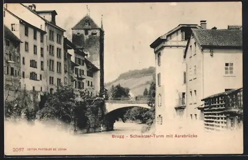 AK Brugg, Schwarzer-Turm mit Aarebrücke