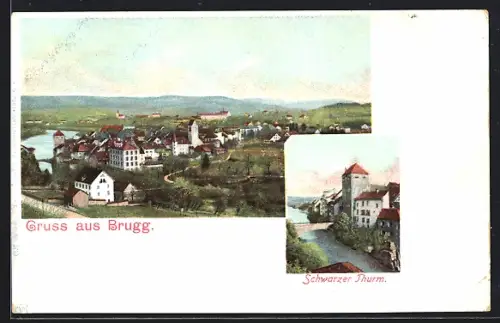 AK Brugg, Schwarzer Thurm, Gesamtansicht aus der Vogelschau