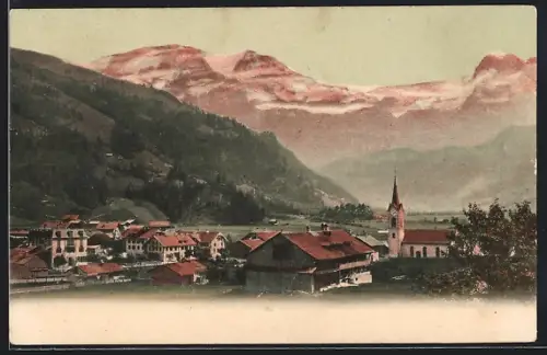 AK Lenk, Dorfpartie mit Kirche und Wildstrubel