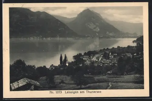 AK Leissigen am Thunersee, Teilansicht mit Bergen