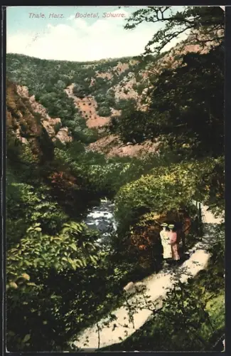 AK Thale / Harz, Schurre mit Spaziergängerinnen