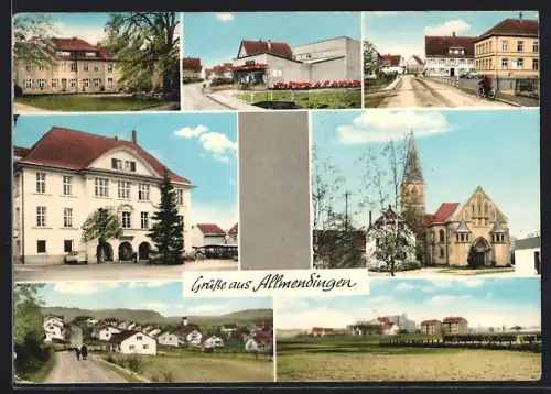 AK Allmendingen, Kirche, Rathaus, Lebensmittelgeschäft Elisabeth Weger, Kleindorfstrasse 56