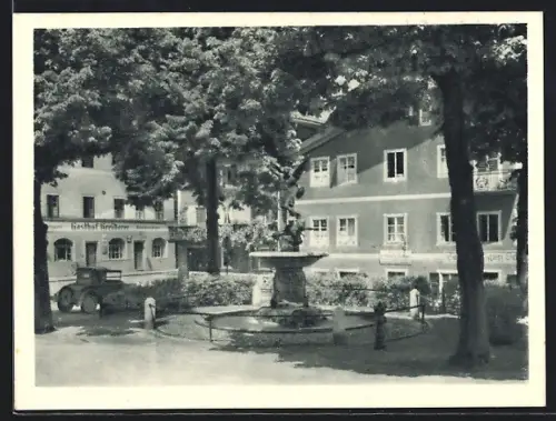 AK Miesbach, Oberer Markt mit Denkmal