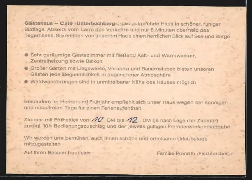 AK Gmund am Tegernsee, Café Unterbuchberg, Inh. Familie Pronath, mit Garten und Tegernsee