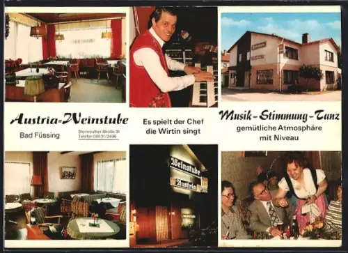 AK Bad Füssing, Austria-Weinstube, Inh. Fam. Eirisch, Steinreuther Strasse 31, Aussenansicht, Gasträume, Wirtin