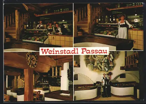 AK Passau, Restaurant Weinstadl Passau, Innenansichten mit Personal und Musiker