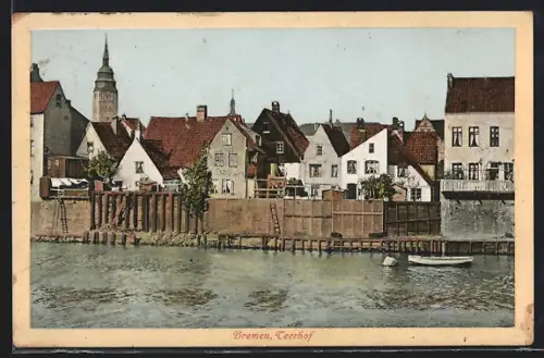 AK Bremen, Blick auf den Teerhof vom Wasser mit Kirchturm