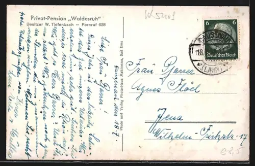 AK Dausenau /Lahn, Pension Waldesruh, Inh. W. Tiefenbach