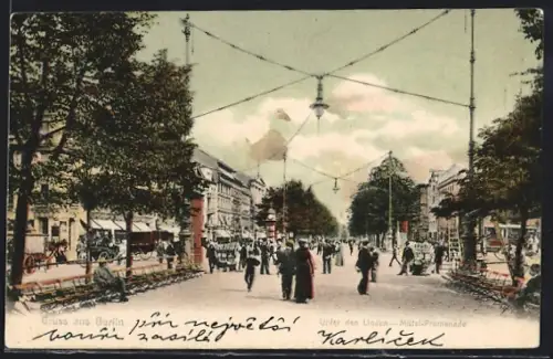 AK Berlin, Unter den Linden, Mittalallee mit Passanten