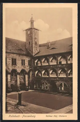 AK Kulmbach, Plassenburg, Schöner Hof mit Uhrturm