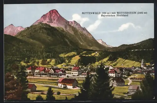 AK Mittenwald, Ortsansicht mit Wetterstein