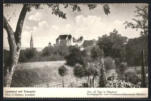 AK Landshut, Ortspartie mit Trausnitz