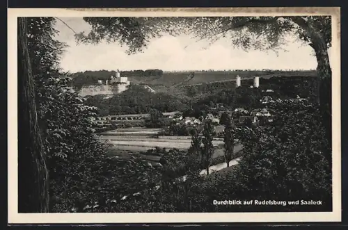 AK Bad Kösen, Durchblick auf Rudelsburg und Saaleck