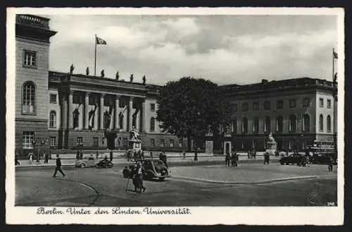 AK Berlin, Unter den Linden, Universität, Autoverkehr, Passanten