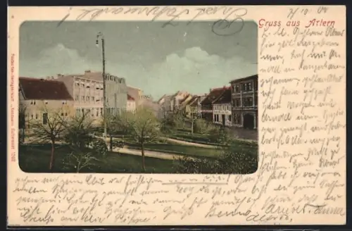 AK Artern, Strassenpartie mit Wohnhäusern