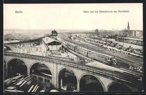 AK Berlin-Kreuzberg, Blick auf das Gleisdreieck der Hochbahn