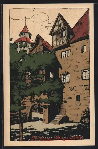Steindruck-AK Nürnberg, Burg, Ostseite